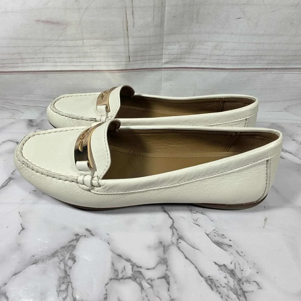 Coach Olympia Peb Grain Leather‎ Loafers Ivory - Womens Size 8 M